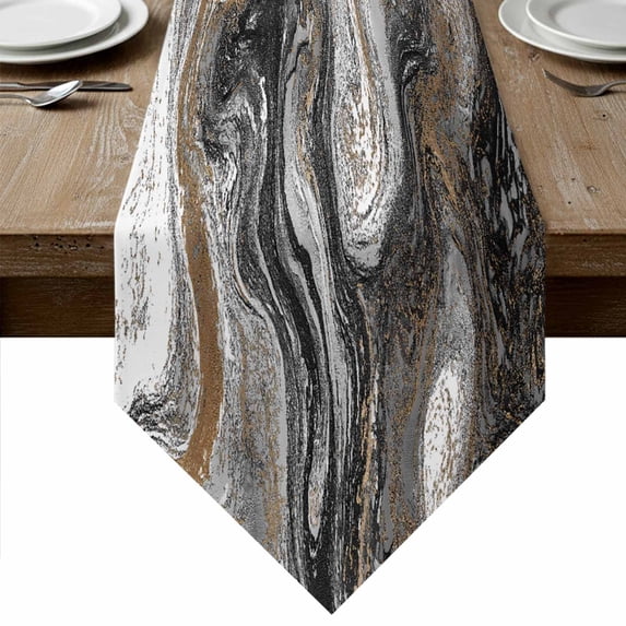 Black Marble Table Runner Linen Burlap Table Runner 70 Inches Long Retro Chic Abstract Mottled Texture Art Dresser Scarves for Kitchen Island Coffee Dining Party Wedding Banquet Holiday Decor 13"x70"