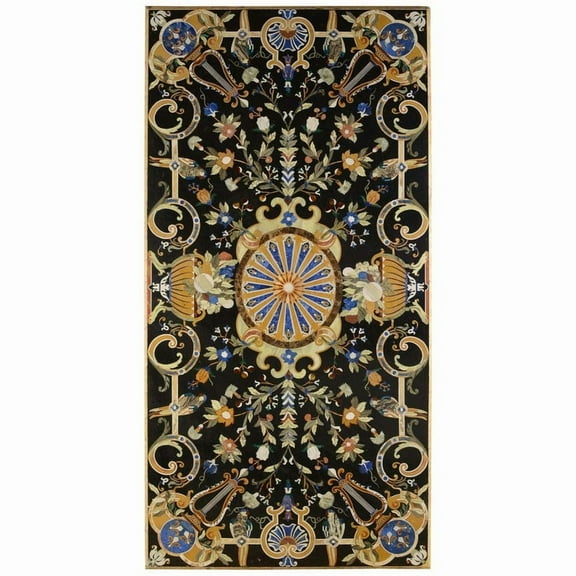Black Marble Table with Pietra Dura Inlay Semi Precious Stone Work, Elevating Your Dining or Coffee Table Aesthetic