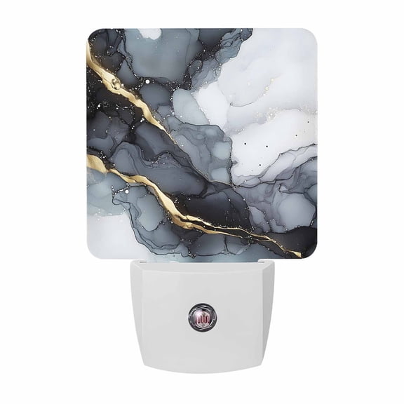 Black Marble Texture Plug-in LED Night Lights Abstract Style Auto Dusk-to-Dawn Sensor for Bedroom, Bathroom, Kitchen, Nursery, Hallway, Stairs, Wall Home Decor