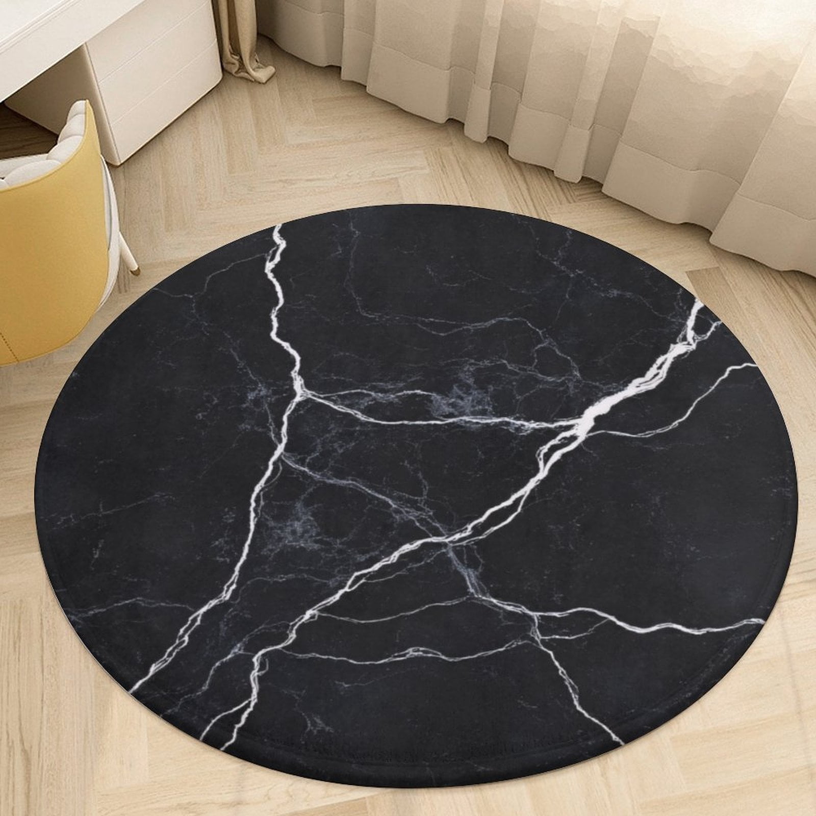 Black Marble Texture Round Area Rugs for Bedroom Living Room, 5FT Soft ...