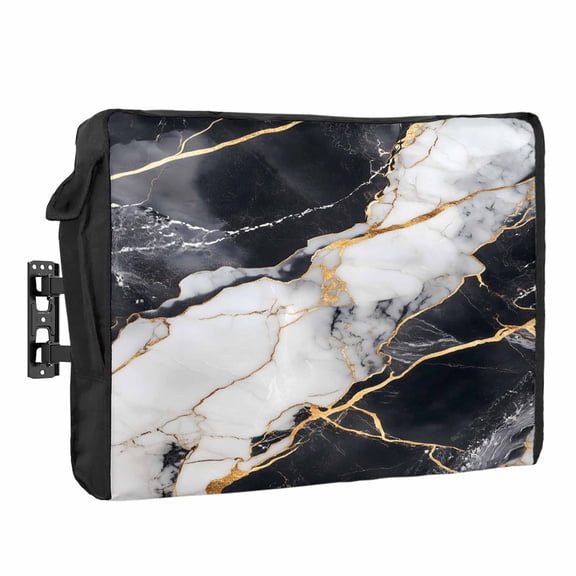Black Marble Waterproof Outdoor TV Cover, Gold Line Modern Outside Weatherproof TV Enclosures for 30 to 32 Inch LCD Television Shield Flat Screen Protectors