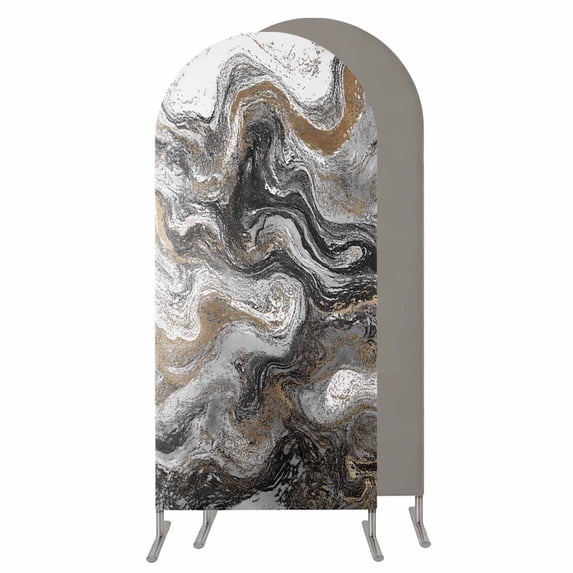 Black Marble Wedding Arch Cover,Stretchy Spandex Arch Backdrop Stand Covers 7.2 FT,Retro Chic Abstract Mottled Texture Art Round Top Arched Backdrop Cover for Birthday Party Ceremony Baby Shower