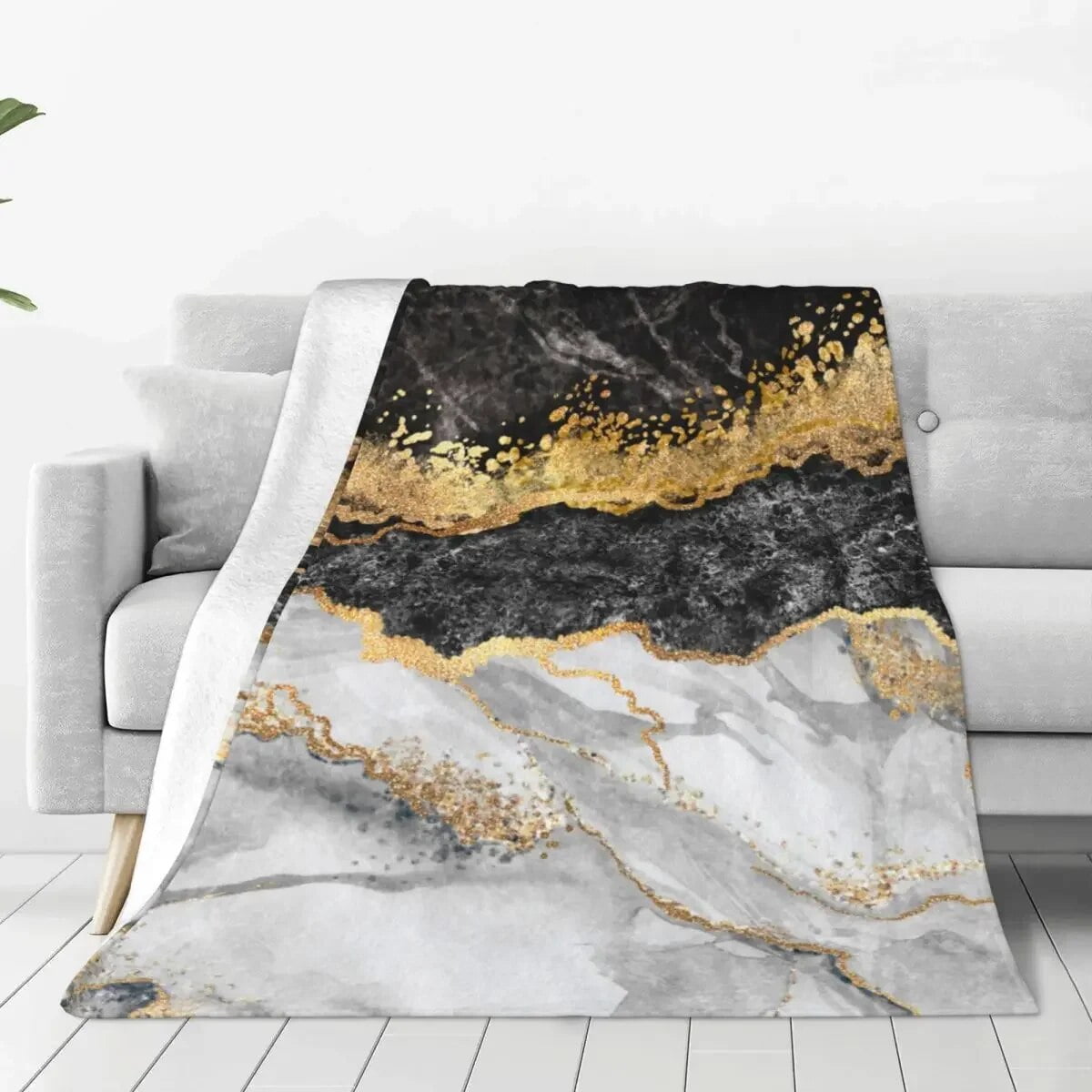 Black Marble With Gold Pretty Blankets Fleece Winter Portable Ultra