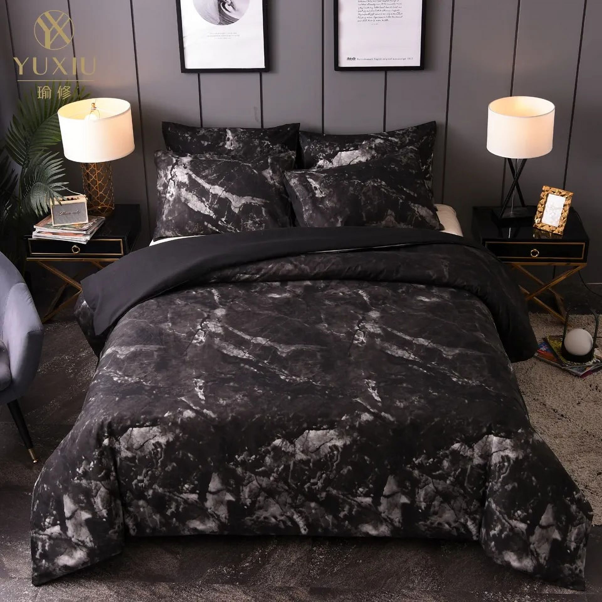 Black Marbling Geometric Pattern Duvet Cover Set Black Gold Bedding Sets 2/3Pcs Comforter Cover