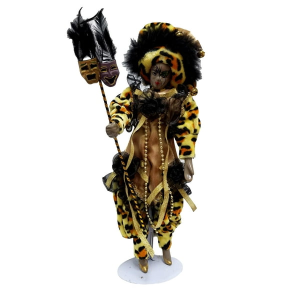 Black Mardi Gras Jester Doll 14" Leopard with stand