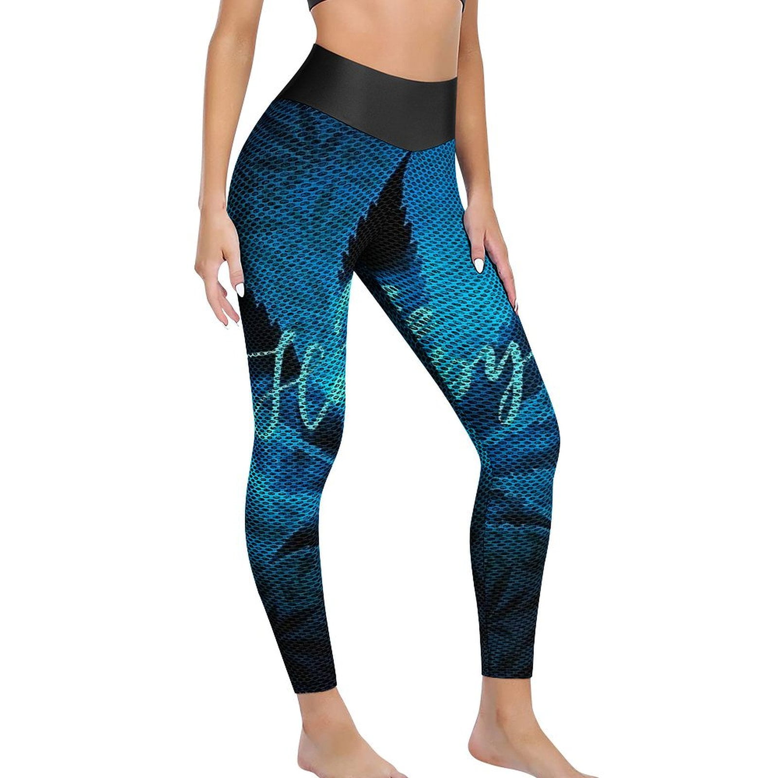 Women's Glowing Laser Striped Yoga Pants - High Waist Printed Leggings For Workout, Gym, Running (Large, Blue Galaxy) - View #10