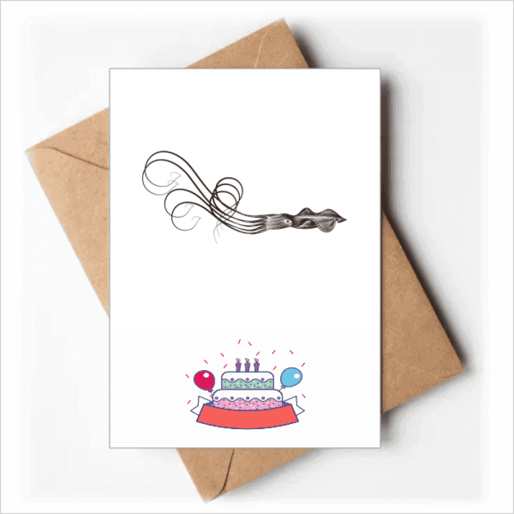 Black Marine Life Octopus Illustration Happy Birthday Greeting Cards Envelopes Blank