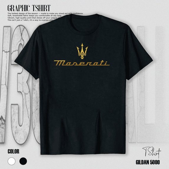 Black Maserati Luxury Car Style Golden Trim Auto Enthusiast Unisex T-Shirt V71063, up to size 5XL