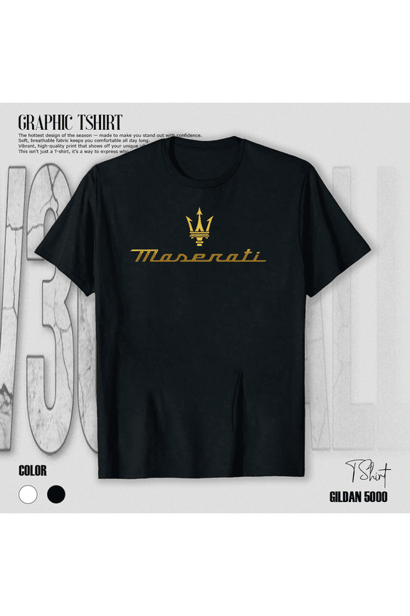 Black Maserati Luxury Car Style Golden Trim Auto Enthusiast Unisex T-Shirt V71063, up to size 5XL
