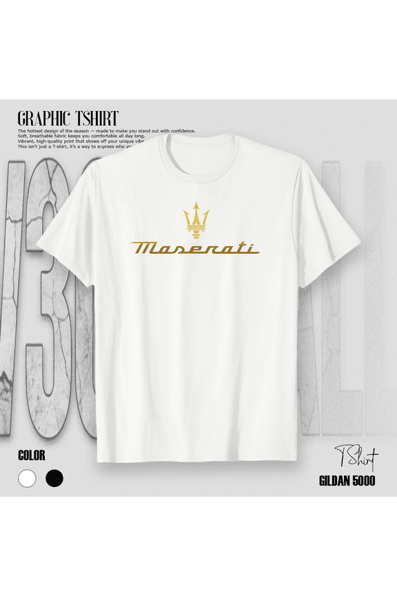 Black Maserati Luxury Car Style Golden Trim Auto Enthusiast Unisex T-Shirt V71063, up to size 5XL