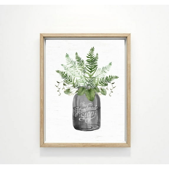 Black Mason Jar Greenery Handmade Soap Co Bathroom Wall Art, Farmhouse Bathroom Wall Decor Home Decor, 24x36 UNFRAMED