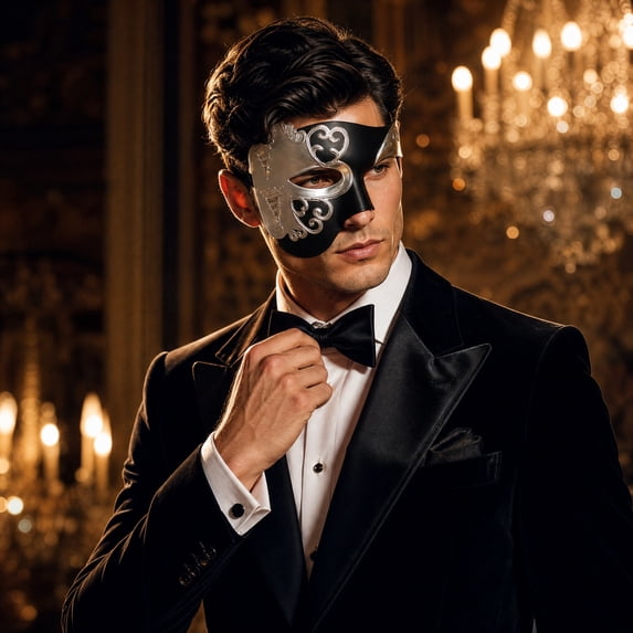 Black Masquerade Mask 8 Inch Half Face Venetian Style, Halloween Mask for Men and Women, Ideal for Masquerade Party Halloween and Mardi Gras Event, 1 Pack