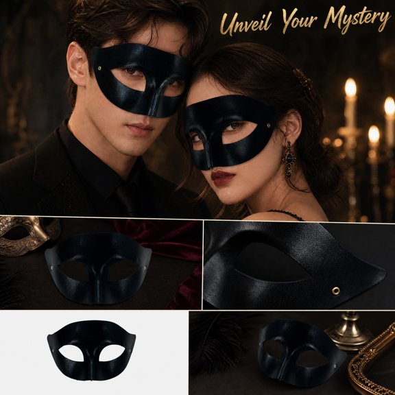 Black Masquerade Mask, Halloween Mask 7 Inch Eye Mask for Masquerade Party, Prom Masquerade Mask, Halloween Masquerade Ball and Couple Events, 1 Pack