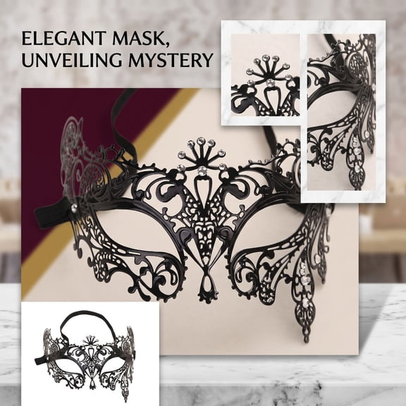 Black Masquerade Mask for Men, Vintage Halloween Half Face Mask with Elegant Metal Cutout Design & Comfortable Elastic Band, Scary Halloween Mask for Masquerade Party, Mask for