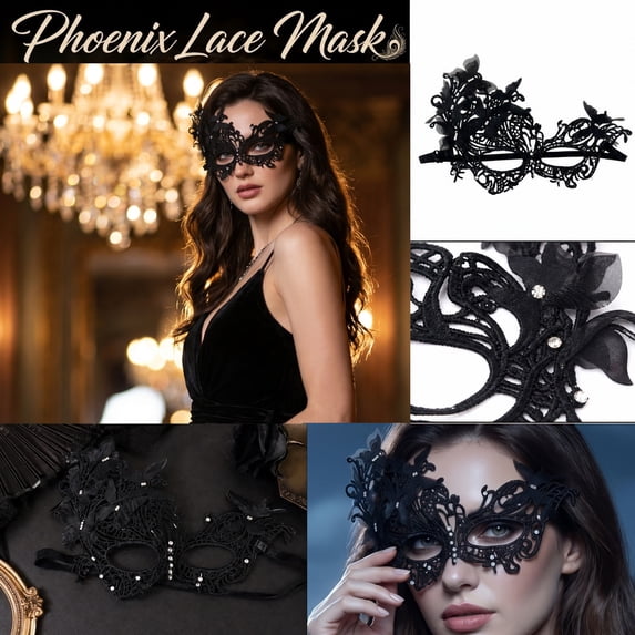 Black Masquerade Mask for Women, 11X7 Inch Lace Masquerade Mask, Halloween Accessory for Masquerade Party Mardi Gras Event 1 Pack