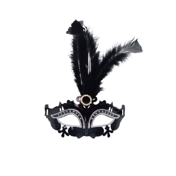 Black Masquerade Mask for Women, 9 Inch Feather Accent Venetian Design, Elegant Mask for Halloween Party Mardi Gras Events, 1 Pack