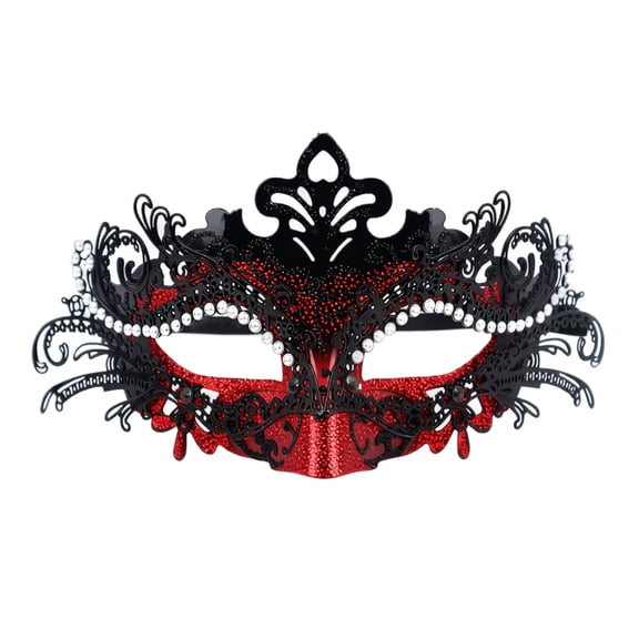Black Masquerade Mask for Women Rhinestone Metal Filigree Masquerade Mask Red Glitter Accent for Mardi Gras Halloween Prom Party 1 Pack