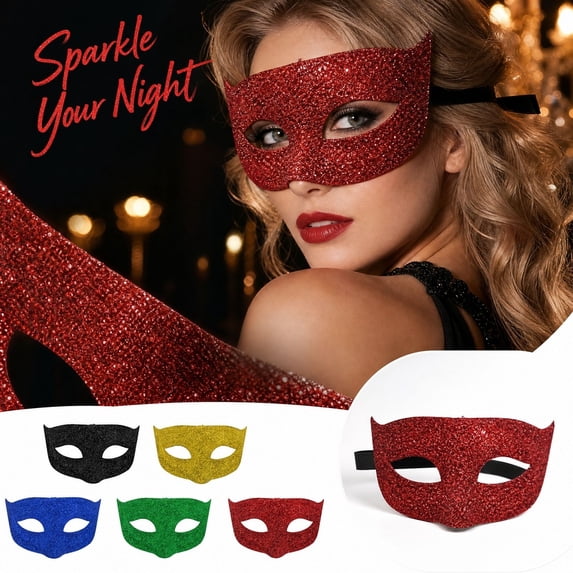 Black Masquerade Mask with Glitter, Half Mask for Masquerade Party, Black Eye Mask with Pointed Edges for Women and Men
