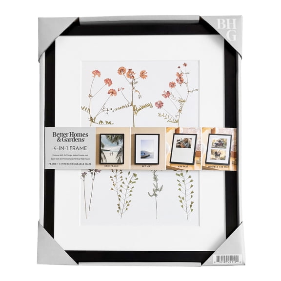 Better Homes & Gardens 8"x10" Picture Frame in Black Metal Including 4 Mat Options