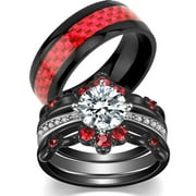 Black Matching Rings His and Her Rings Couple Rings 1ct CZ Wedding Ring Sets Men Wedding Band
