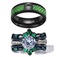 thumbnail image 1 of Black Matching Rings His and Her Rings Couple Rings 1ct CZ Wedding Ring Sets Wedding Band, 1 of 7