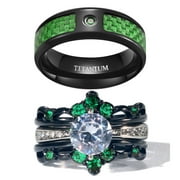 Black Matching Rings His and Her Rings Couple Rings 1ct CZ Wedding Ring Sets Wedding Band