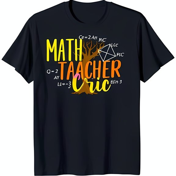 Black Math Teacher T-Shirt with Tree Geometric Shapes & Equations Design