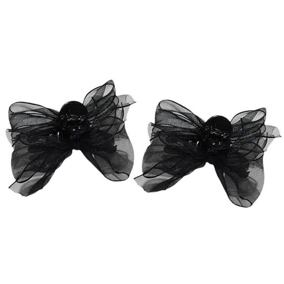 Black Matte Bowknot Mesh Hair Clip for Women and Girls - Elegant and Practical Hair Accessory