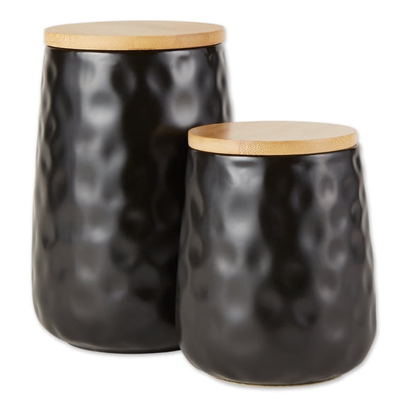DII Kitchen Accessories Textured Matte Ceramic Canister Set, Black Dimple, 2 Piece
