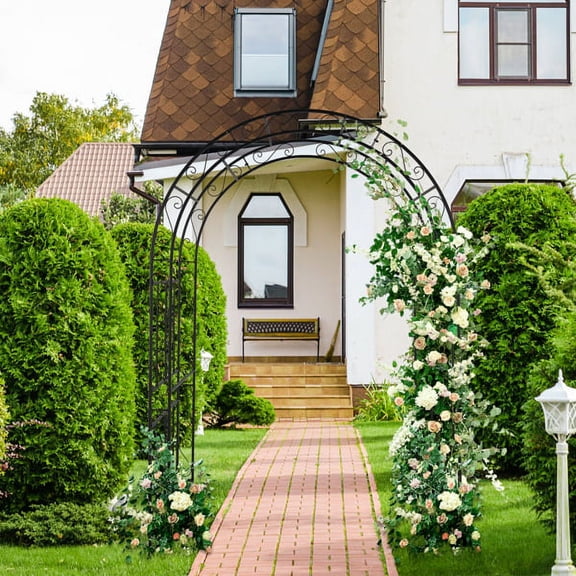 Black Matte Double Layer Iron Art Arc Top Garden Arch - Heavy-Duty Rustproof Metal Structure for Climbing Plants & Outdoor Decor - Decorative Arch for Backyards, Pathways & Garden Entries