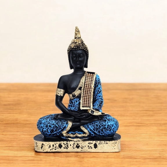 NATRIEL Decorative Buddha Statue, 15.5 cm, Black and Gold, Meditation Pose, Home Decor Showpiece Idol Home Decor Items for Living Room and Gifts (Seated Budda Blue, 9")