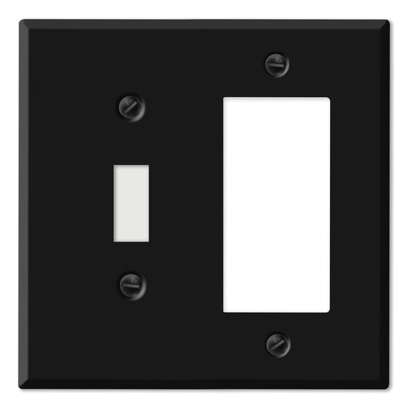 Black Matte Metal Combination Wall Plate, Metal Toggle/Rocker Switch, 2-Gang Standard Size, 4.5" x 4.56", Toggle and GFCI Outlet Covers, Made In USA, Corrosion Resistant, Matching Screws