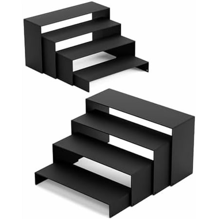 Black Matte Metal Display Stand,8 Pcs 2 Set Display Risers, Metal Rectangular Display Shelf for Showcase, Dessert, Toys, Perfume (8Pcs-Black, L7“x8”x9)