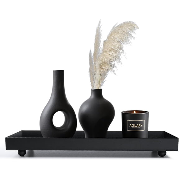 Black Matte Metal Rectangle Tray, Candle Holder & Vanity Decor Tray for Bathroom Toilet Tank, Perfume Jewelry Storage & Coffee Table Centerpiece