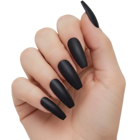 Matte Black Press On Nails, Extra Long Square Coffin Ballerina Glue On Fake Nails, Drama Queen