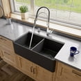 thumbnail image 1 of Black Matte Smooth Apron 33" x 18" Double Bowl Fireclay Farm Sink, 1 of 9