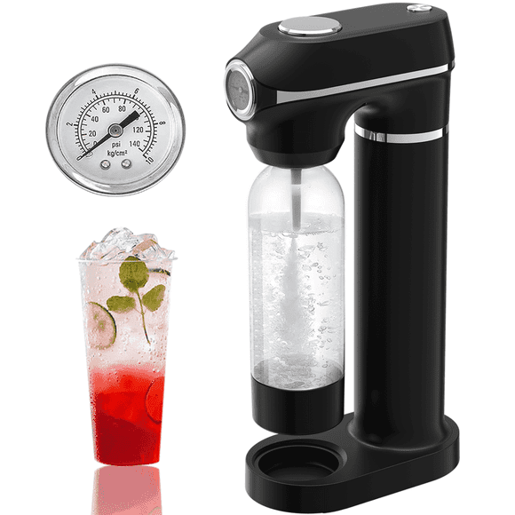 Black Matte Soda Maker for Home,Sparkling Water Maker,Sparkling Water Machine with 1L Bottle and Pressure Gauge,Compatible with Any Screw-in 60L CO2 Carbonator(Not Included)
