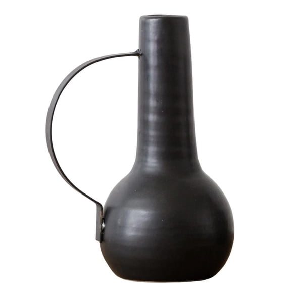 Black Matte Vase With Handle - Small 8" - Your Heart's Delight