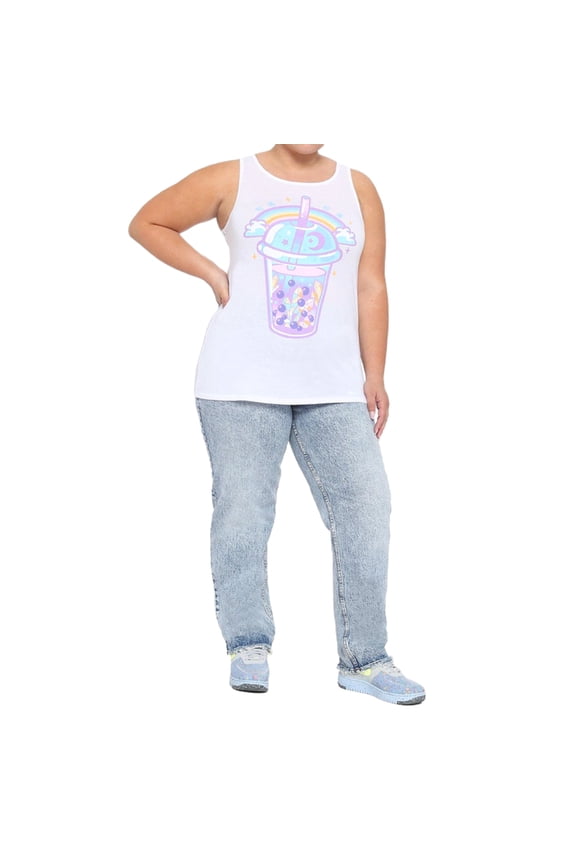 Rainbow Crystal Boba Women's Plus Size White Tank Top - (Size: 3)