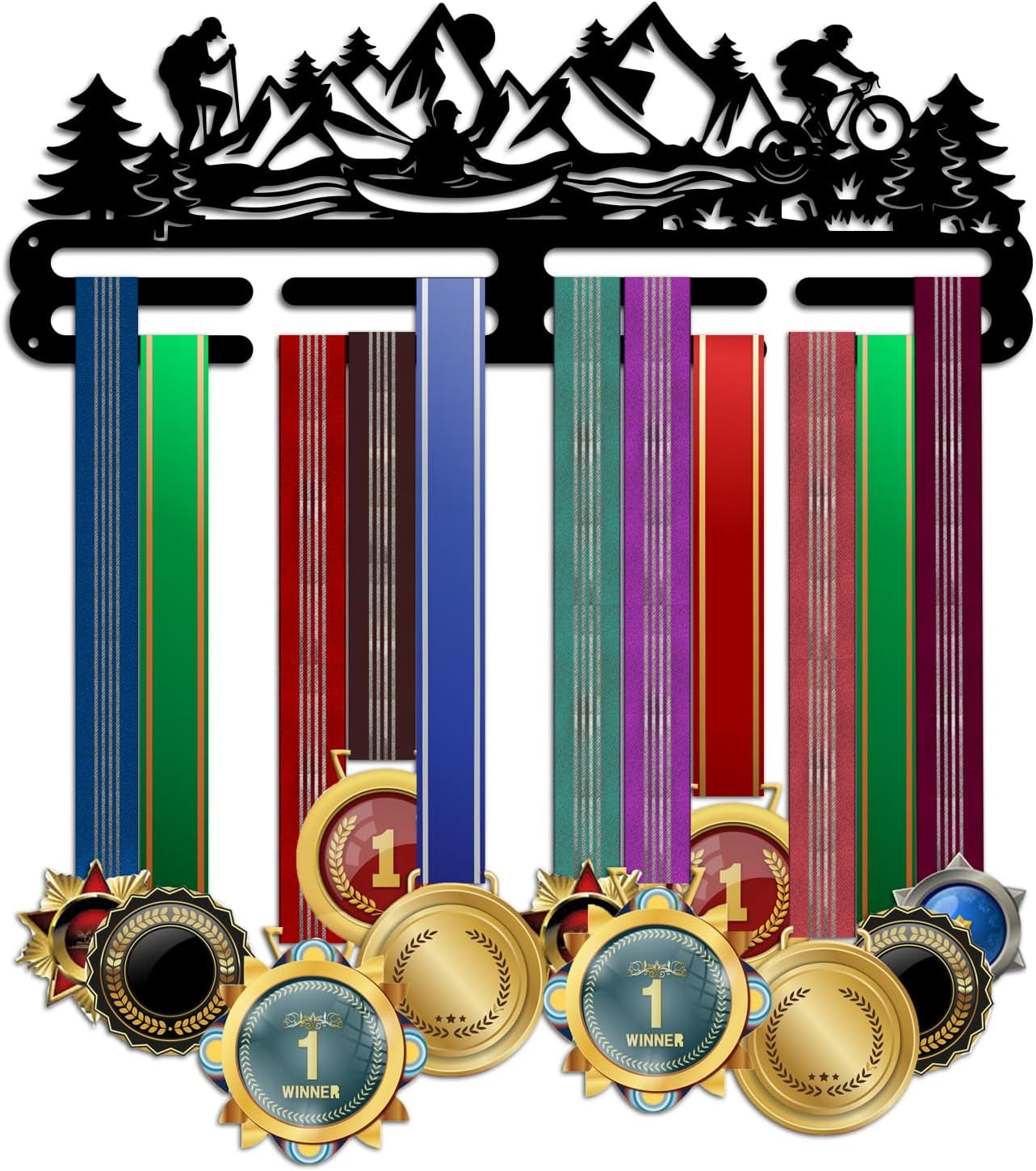 Black Medal Hanger Display Outdoor Activities Medal Hook Tiered Sport Award Rack Wall Mount Metal Frame Medal Hanger Awards Ribbon Cheer