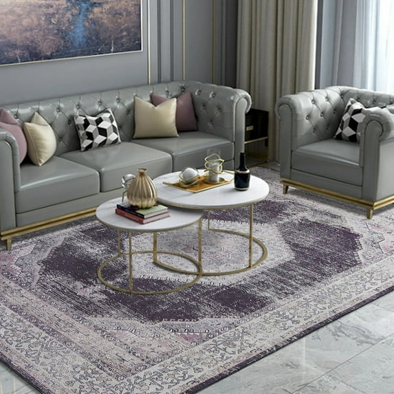 Black Medallion Vintage Faded Print 5X7 Area Rug/ Carpet by Makymo