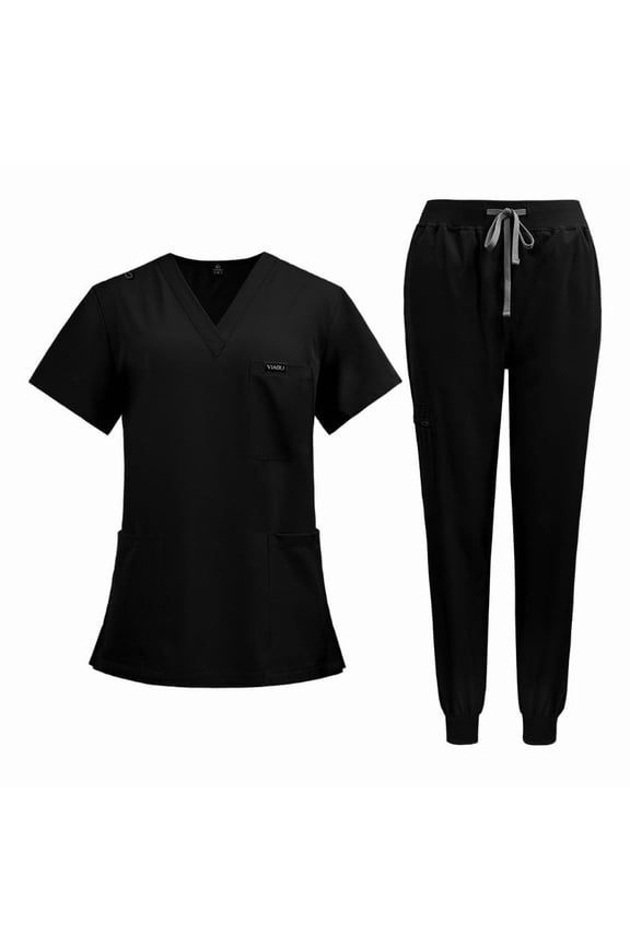 Black Medical Scrubs Uniforms Set Doctor Short Sleeve Surgical Uniforms Unisex Shirt & Pant Surgical Uniforms Set