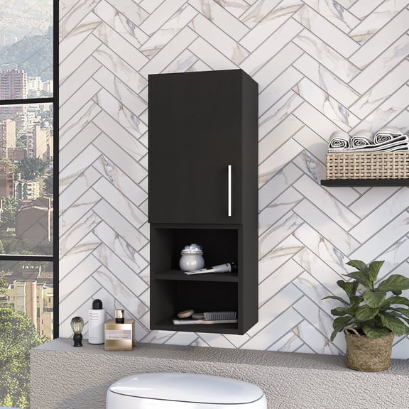 Black Medicine Cabinet With Metal Handle And Sufficient Room For 4 Shelves Featuring Four Shelf Spaces