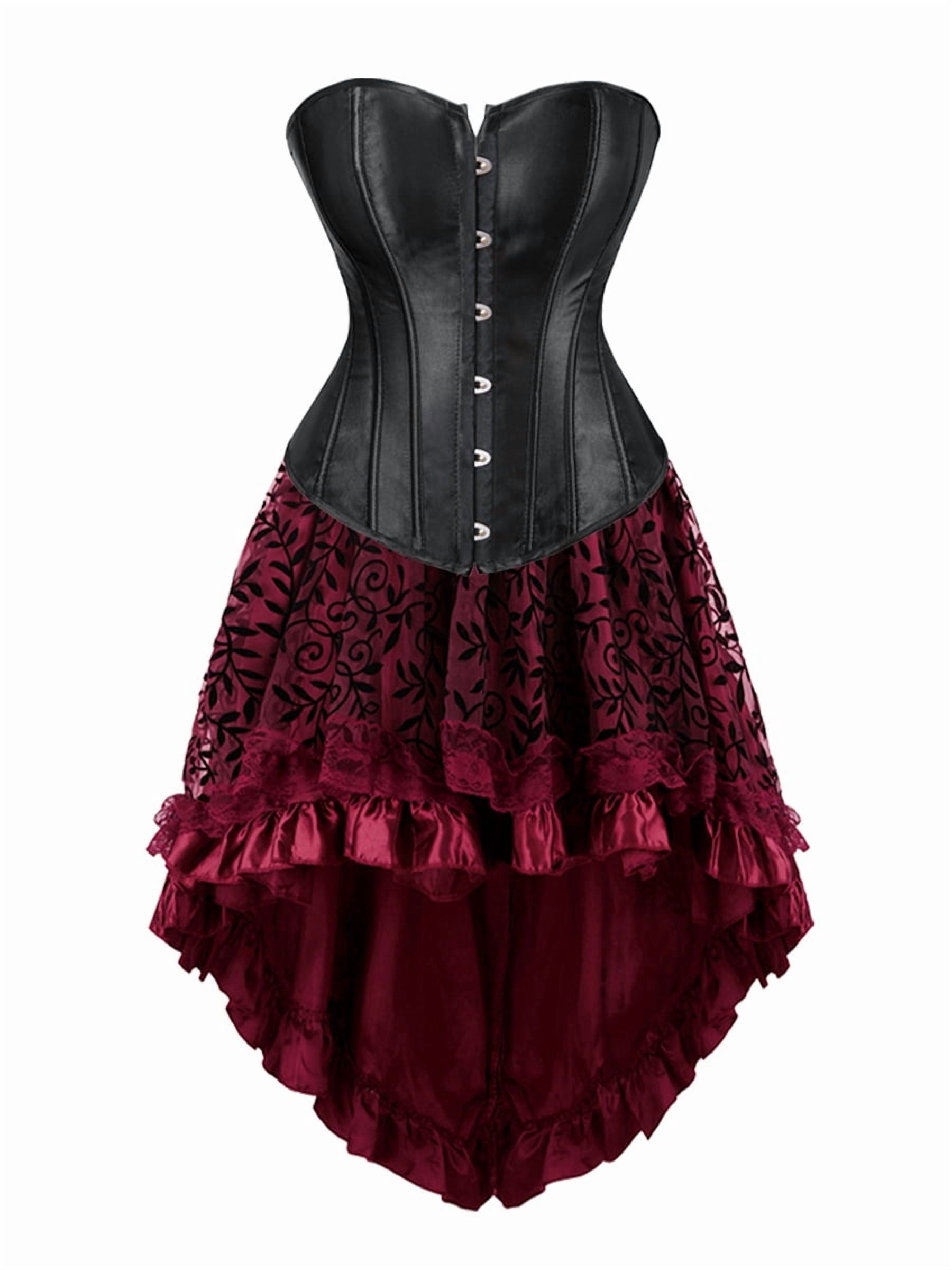 Black Medieval Corset Dress with Skirt 2 PCS Women's Gothic Renaissance ...