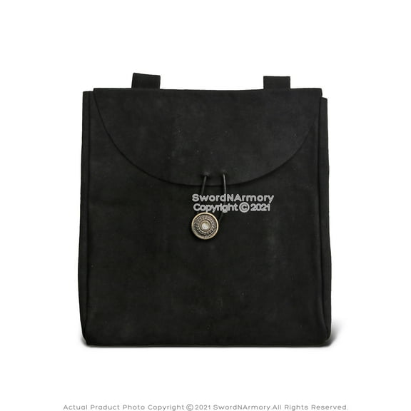 Black Medieval Renaissance Pirate Fair Costume Suede Leather Pouch Satchel Bag LARP