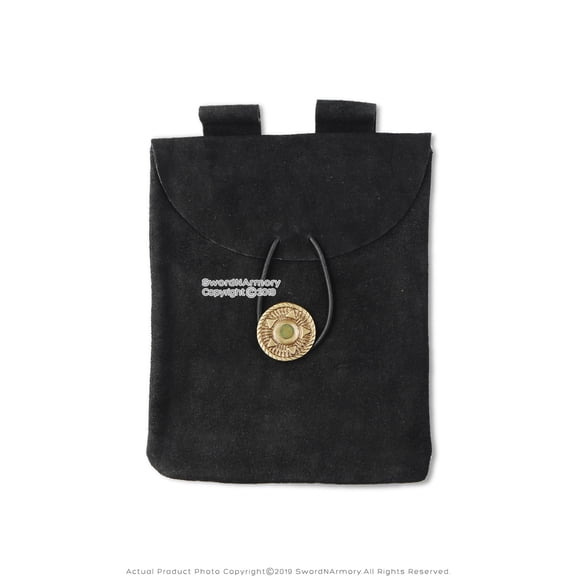 Black Medieval Renaissance Pouch Genuine Suede Leather Coin Bag LARP Cosplay