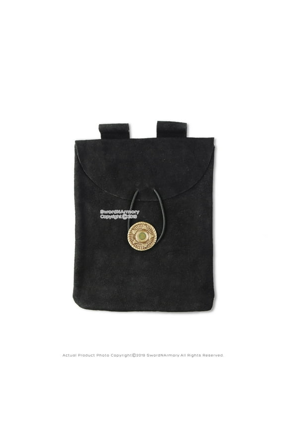 Black Medieval Renaissance Pouch Genuine Suede Leather Coin Bag LARP Cosplay