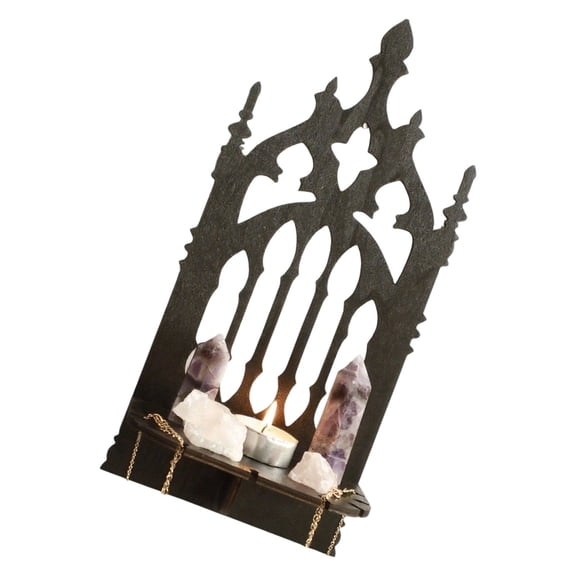 Black Medieval Throne Shape Wall Shelf Handcrafted Display Storage Rack Organizers For Art Plant Home Interior