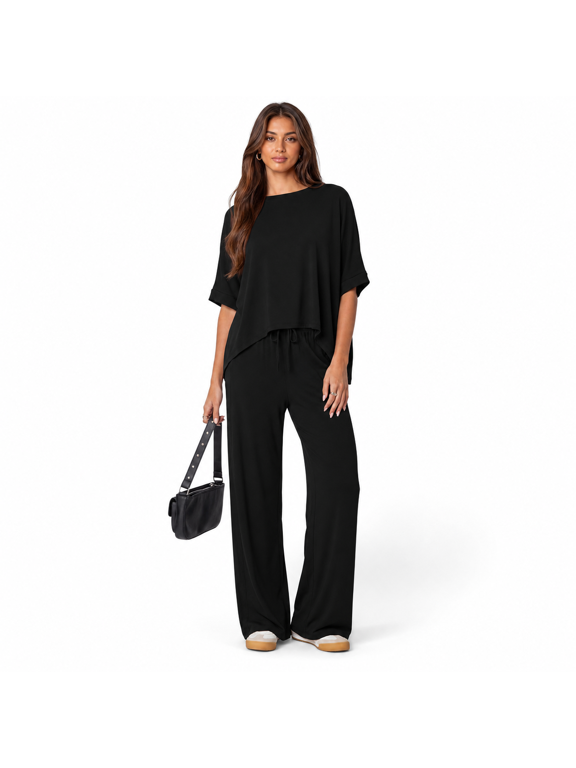 Black Medium 2 Piece Lounge Outfit Set Summer Loungewear