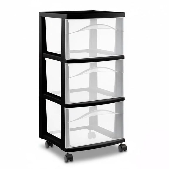 Black Medium 3-Drawer Plastic Storage Cart, Mobile Multi-Room Organizer with Rolling Casters, Fully Pre-Assembled